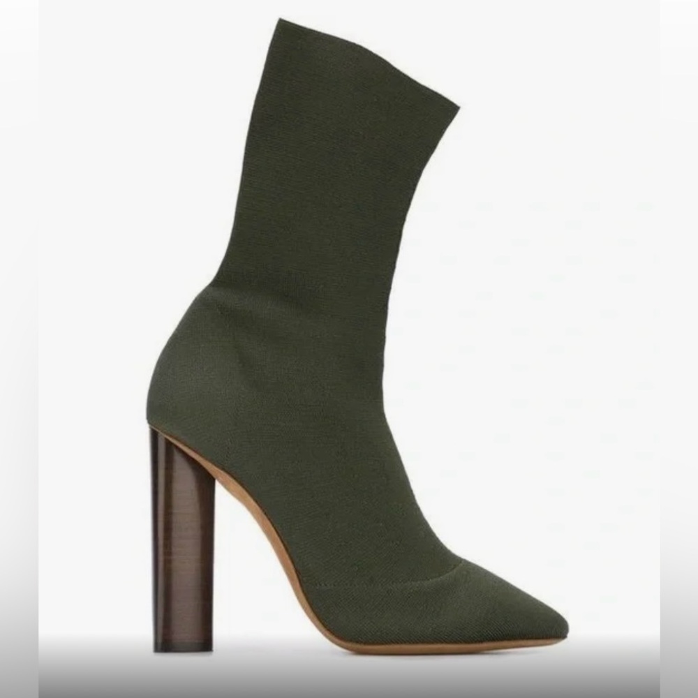 Yeezy Season 2 Made in Italy Heeled Knit Sock Bootie in Olive Green Size 41 $895